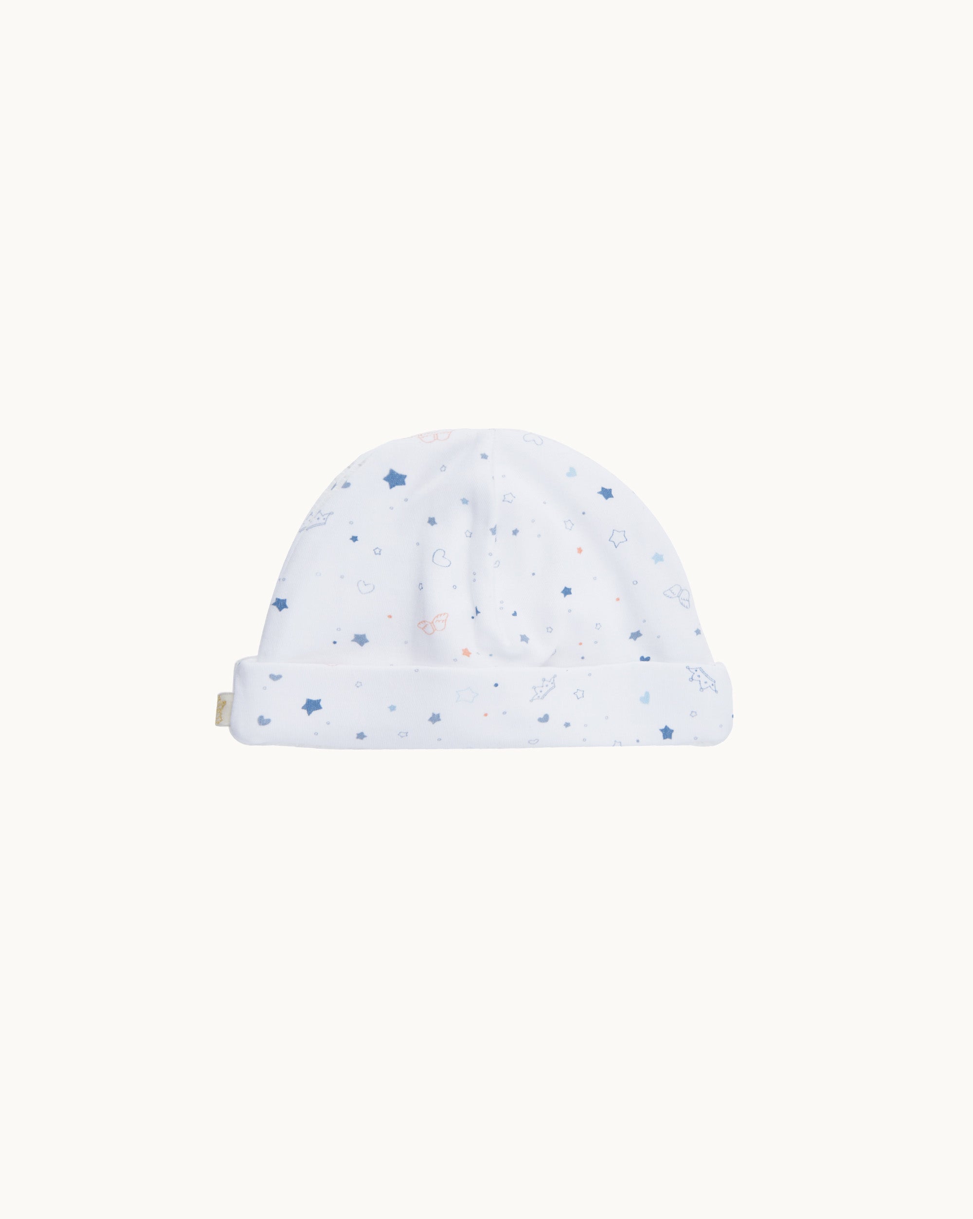 Star & Crown Print Hat, Bib and Mitten’s Set - Blue