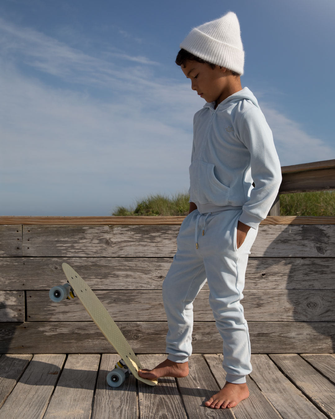 Tino Crown Velour Loungewear Set - Child Dusty Blue