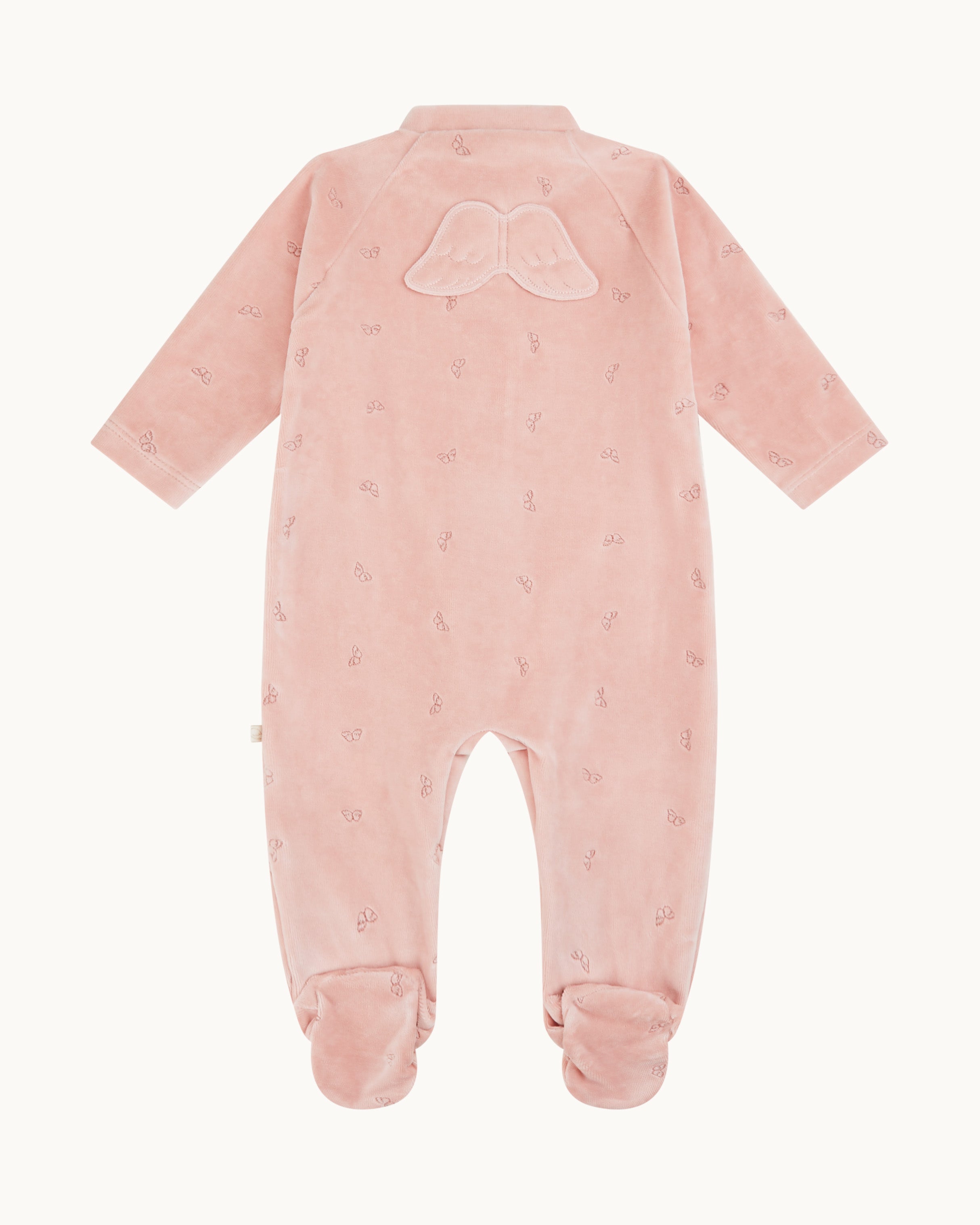 Velour Embroidered Angel Wing™ Sleepsuit - Pink