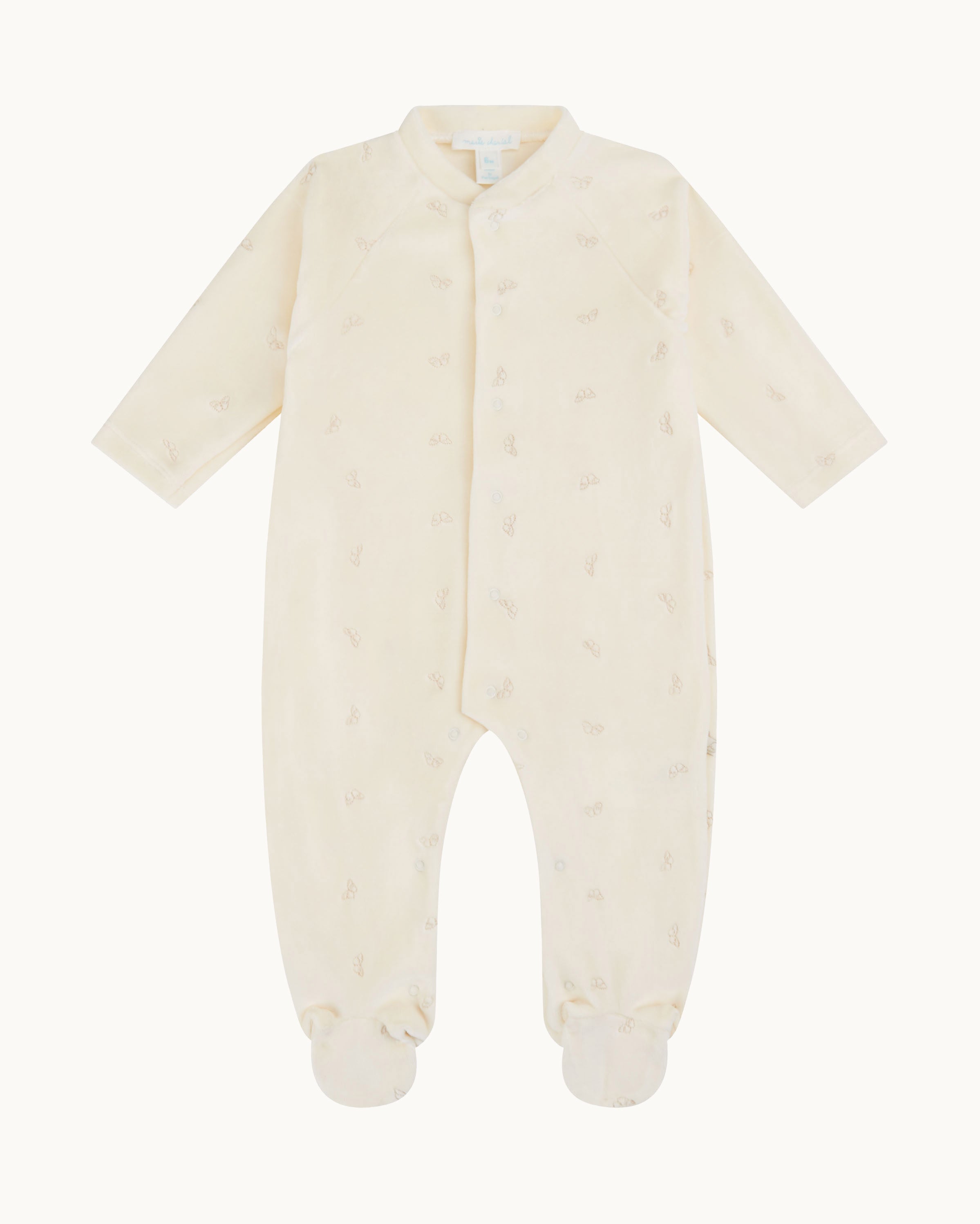 Velour Embroidered Angel Wing™ Sleepsuit - Cream