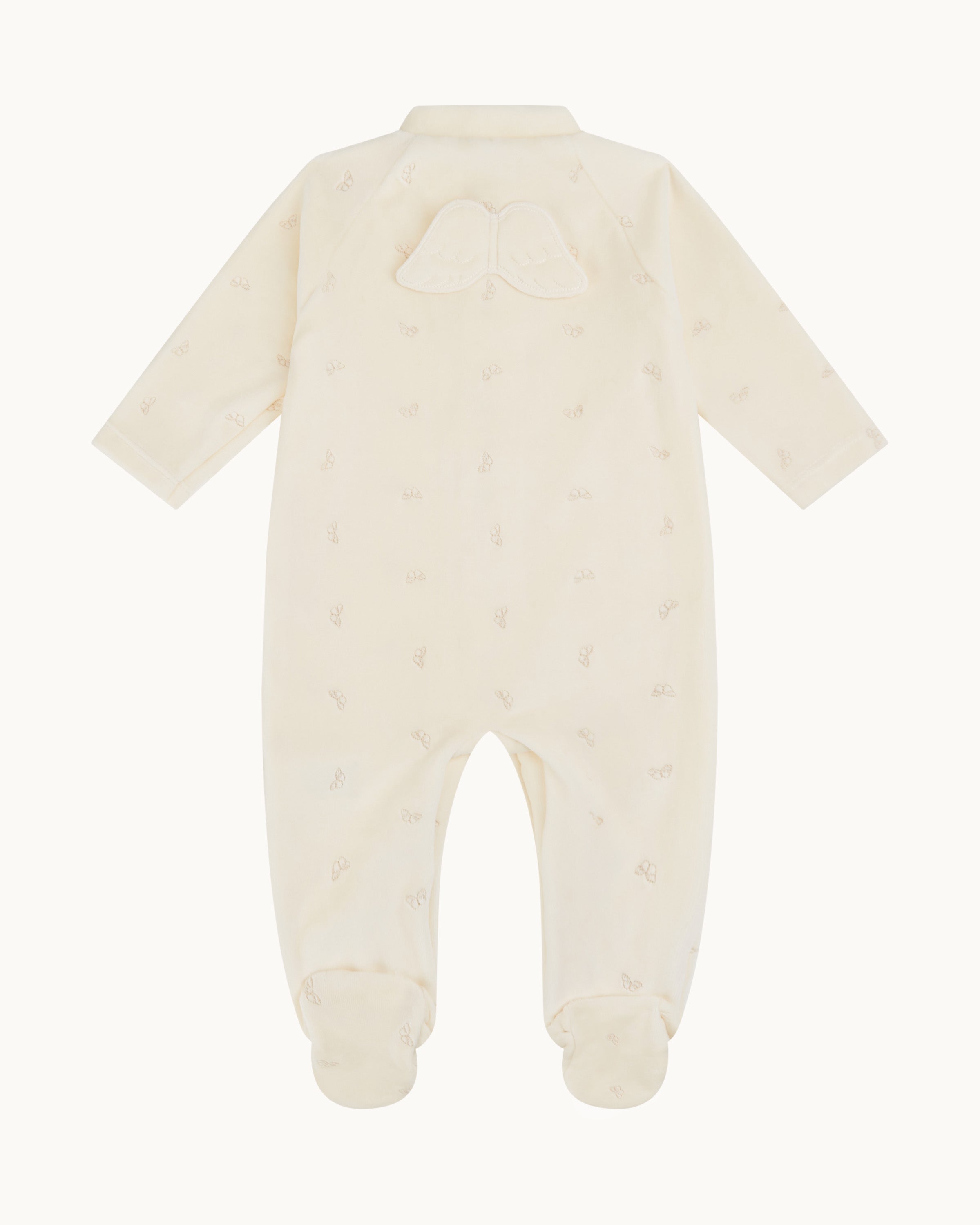 Velour Embroidered Angel Wing™ Sleepsuit - Cream