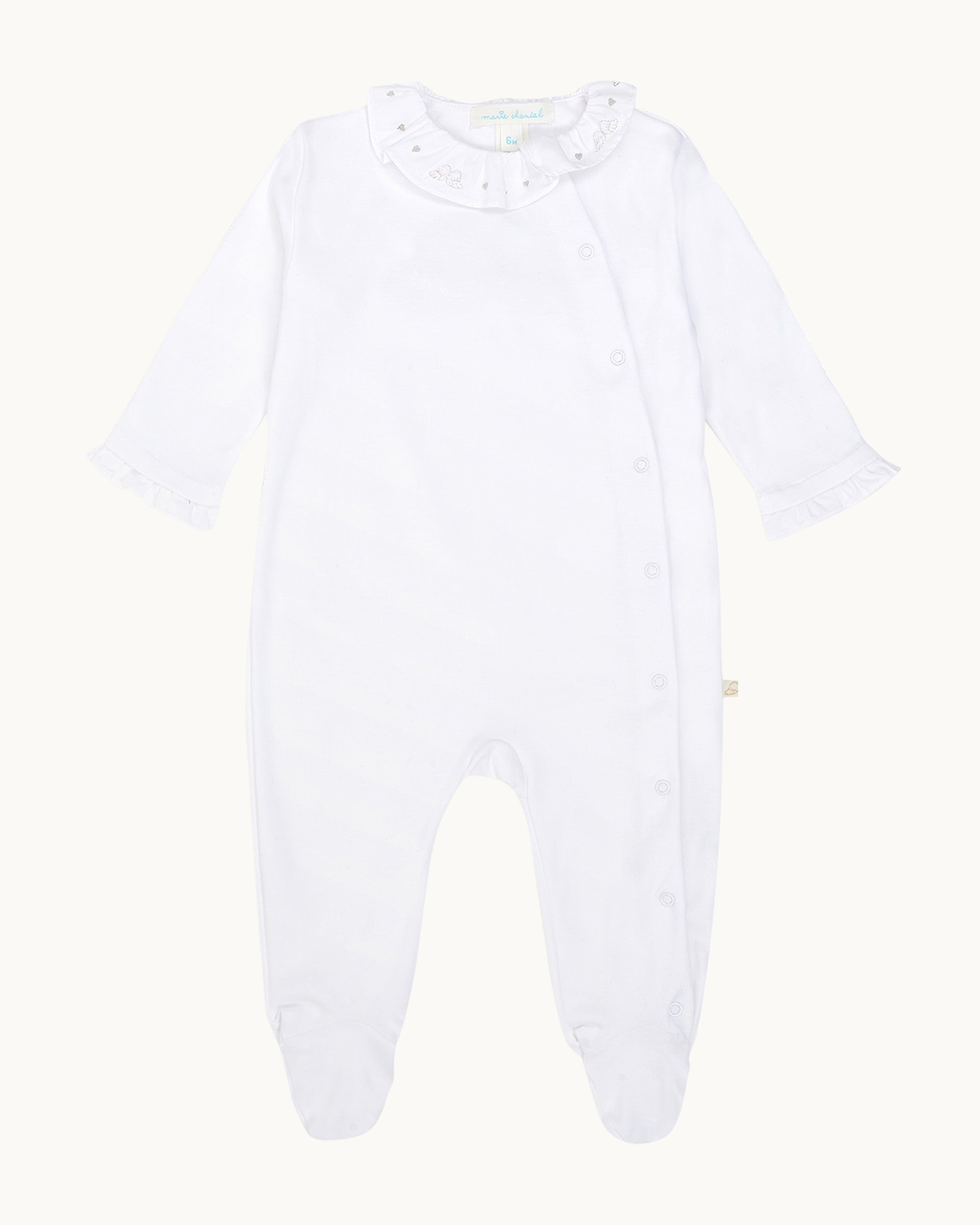Angel Wing™ Pima Cotton Silver Sleepsuit - White & Silver