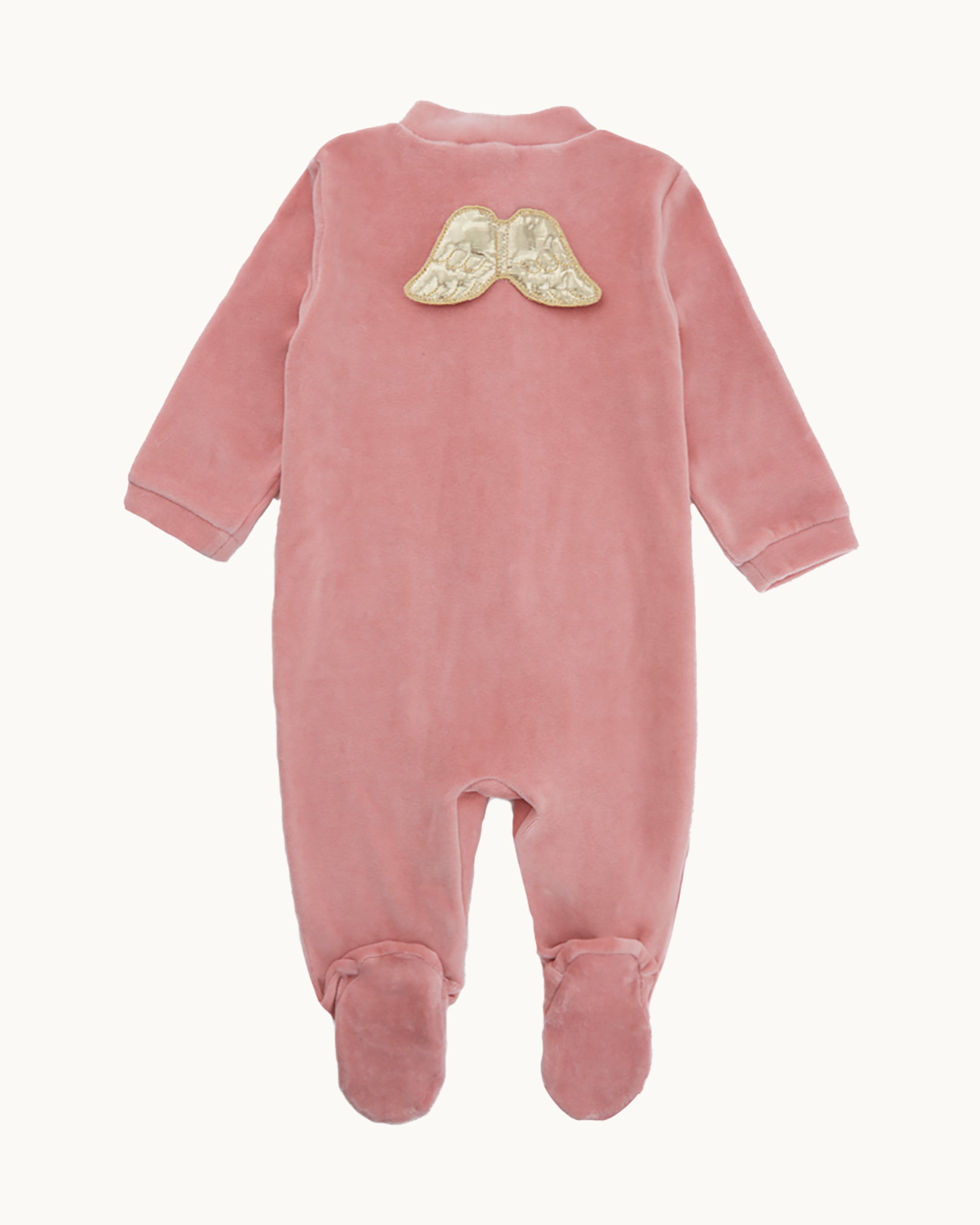 Velour Angel Wing™ Sleepsuit - Gold & Dusty Pink