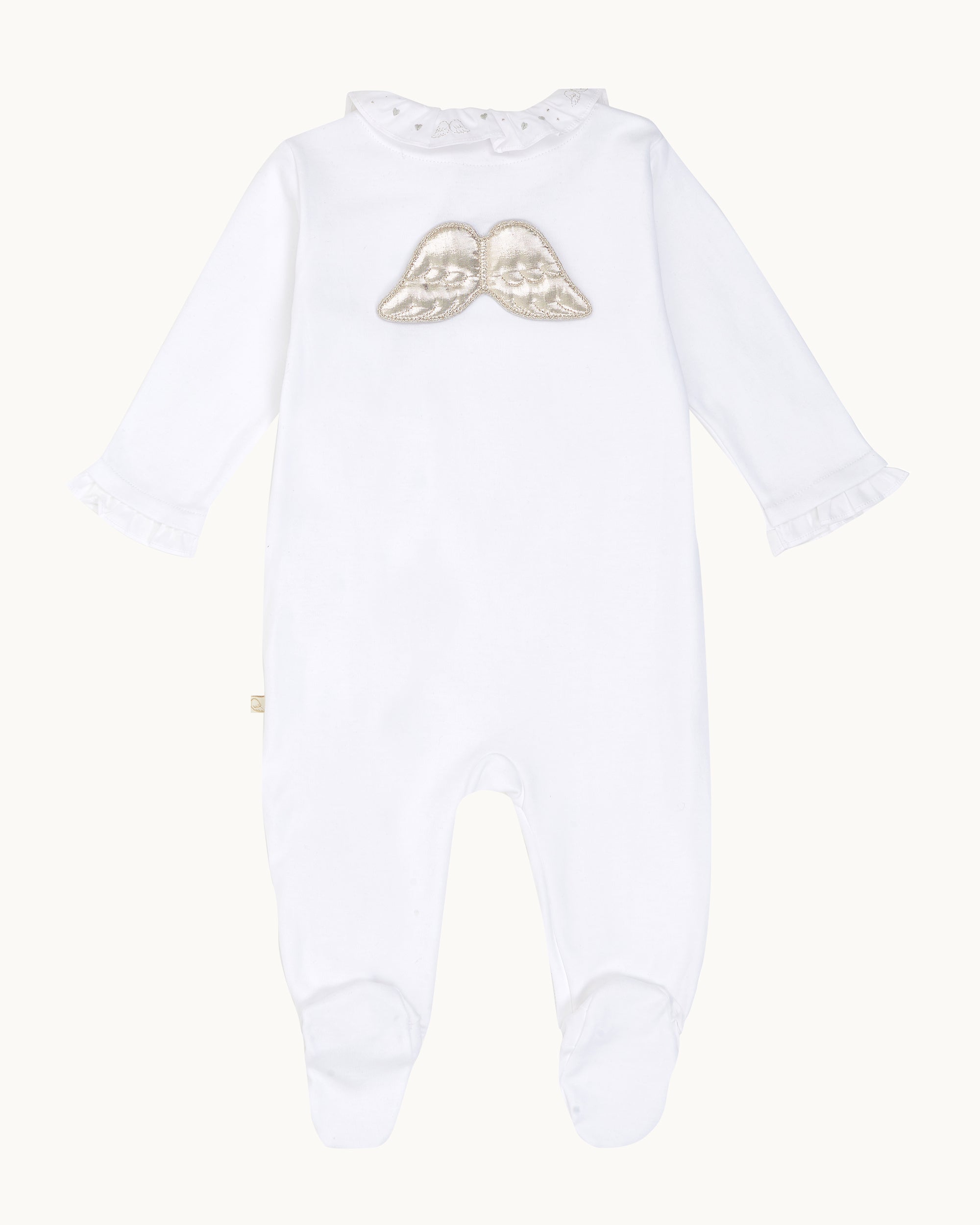 Angel Wing™ Pima Cotton Silver Sleepsuit - White & Silver