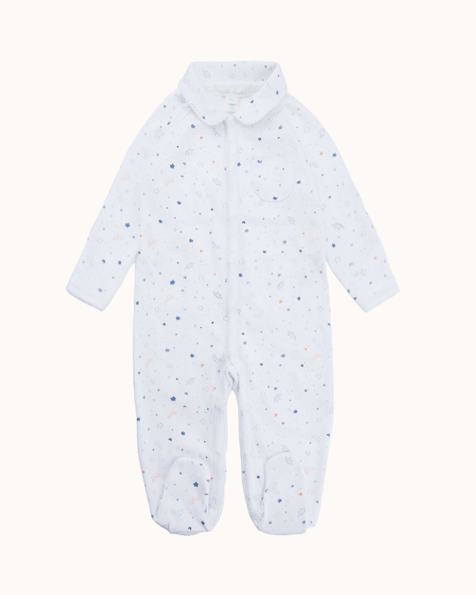 Star & Crown Sleepsuit With Mittens - Blue