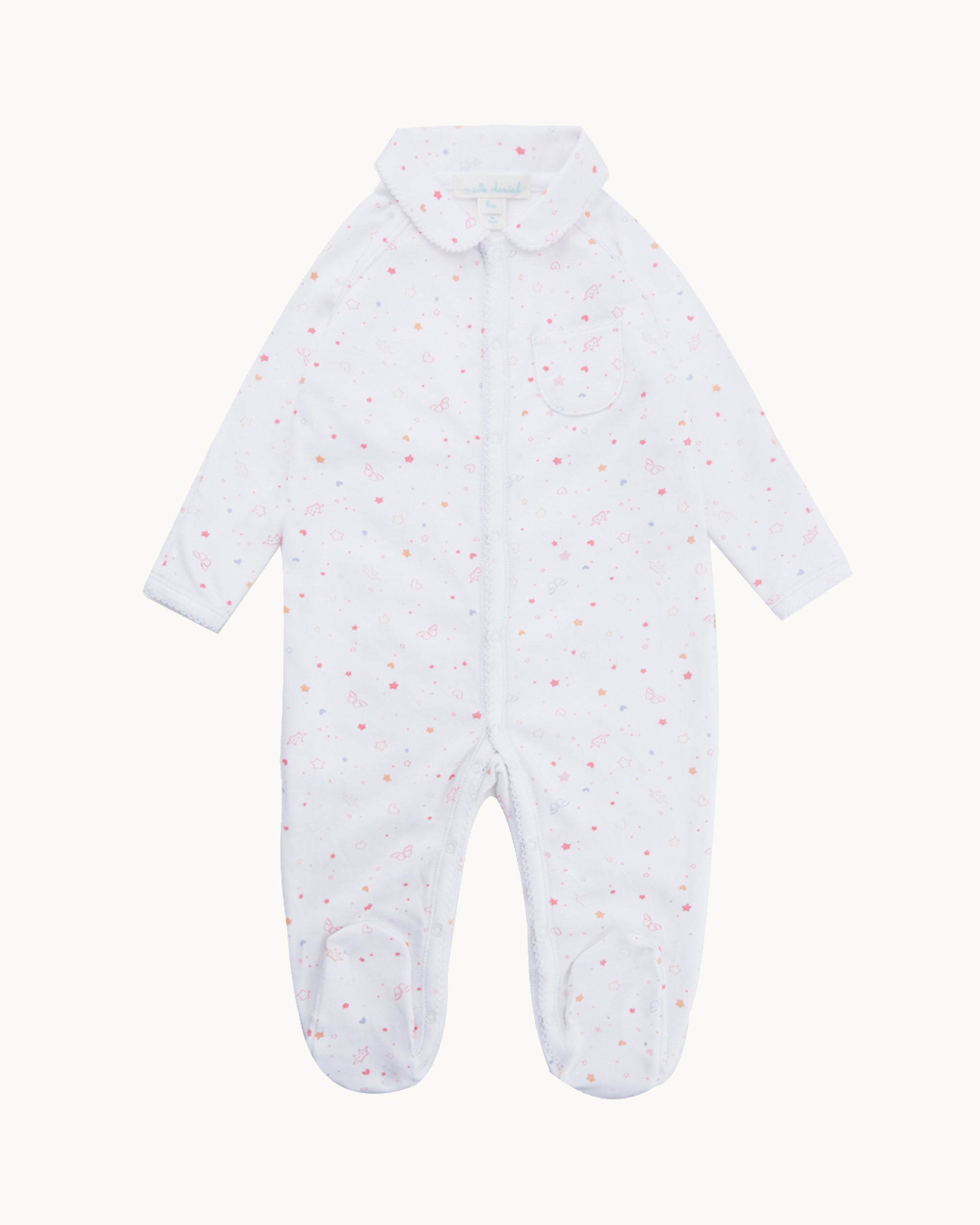 Star & Crown Sleepsuit With Mittens - Pink