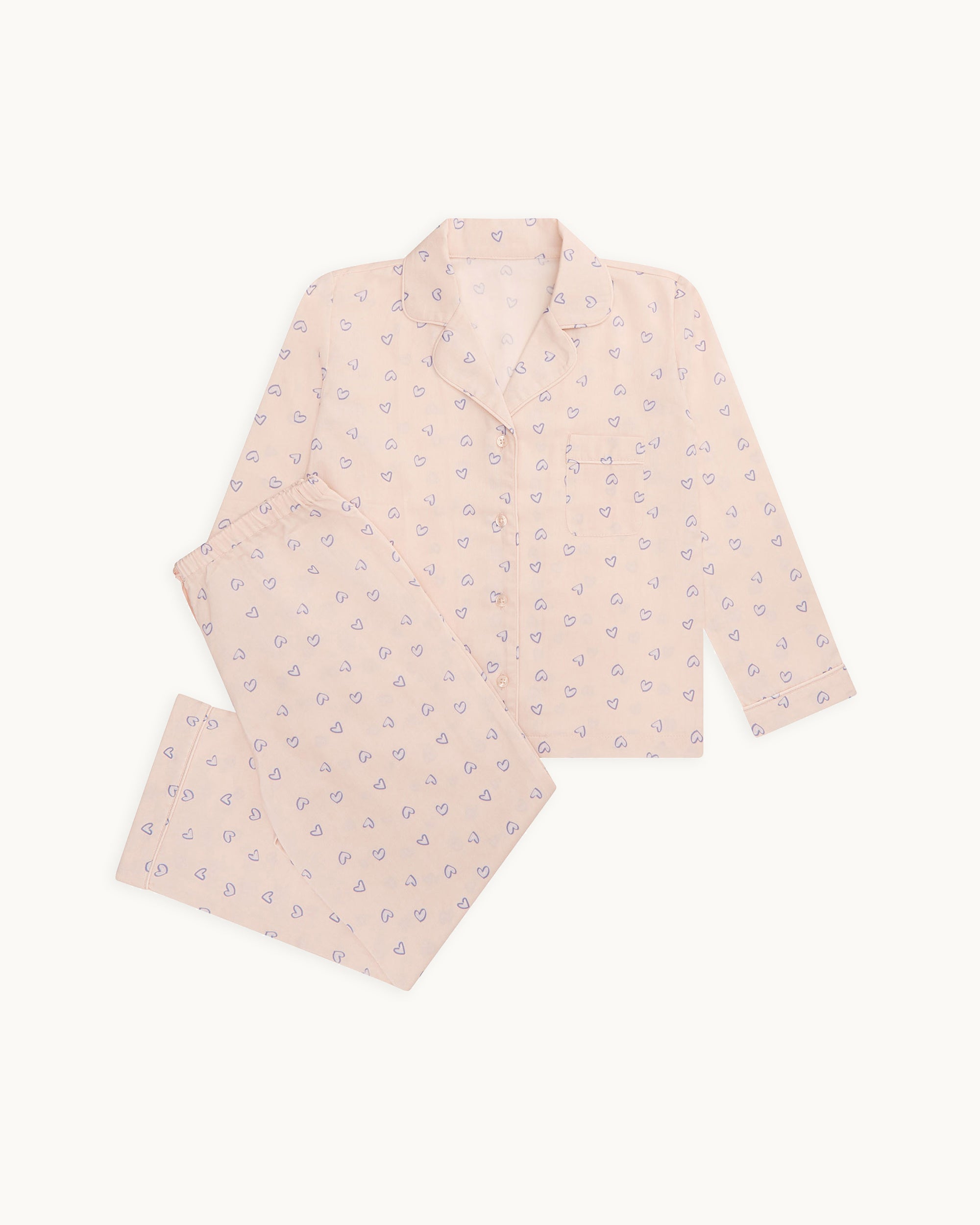 Love Heart Woven Pyjama - Child Pink